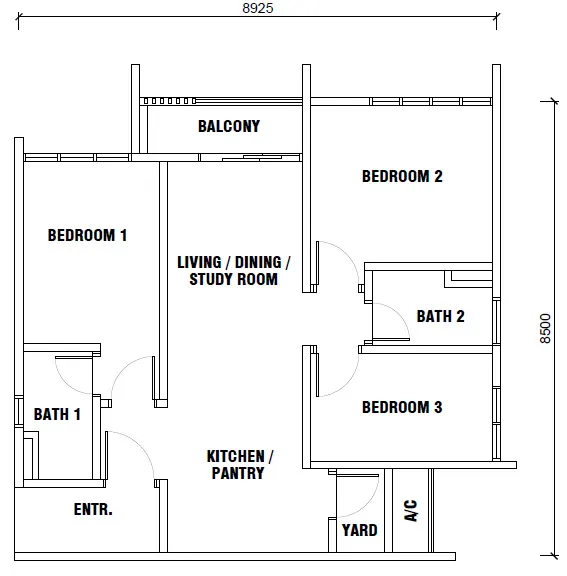 Gen Sphere Type D - 755SQFT floor plan