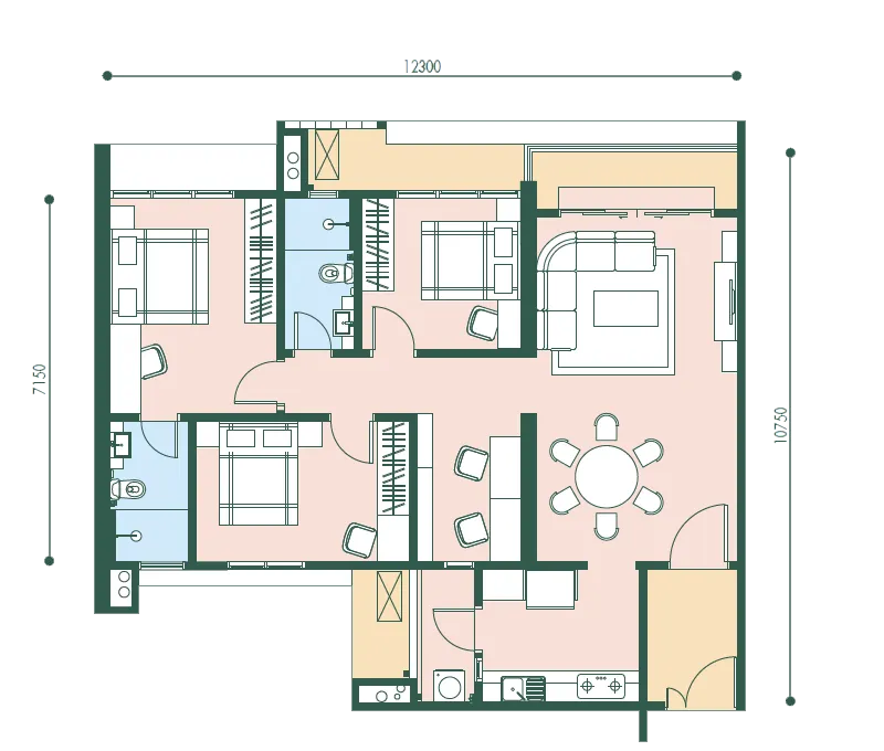 Goodwood Residence (GW Residence) TYPE E - 1,252.61 Sq.Ft floor plan