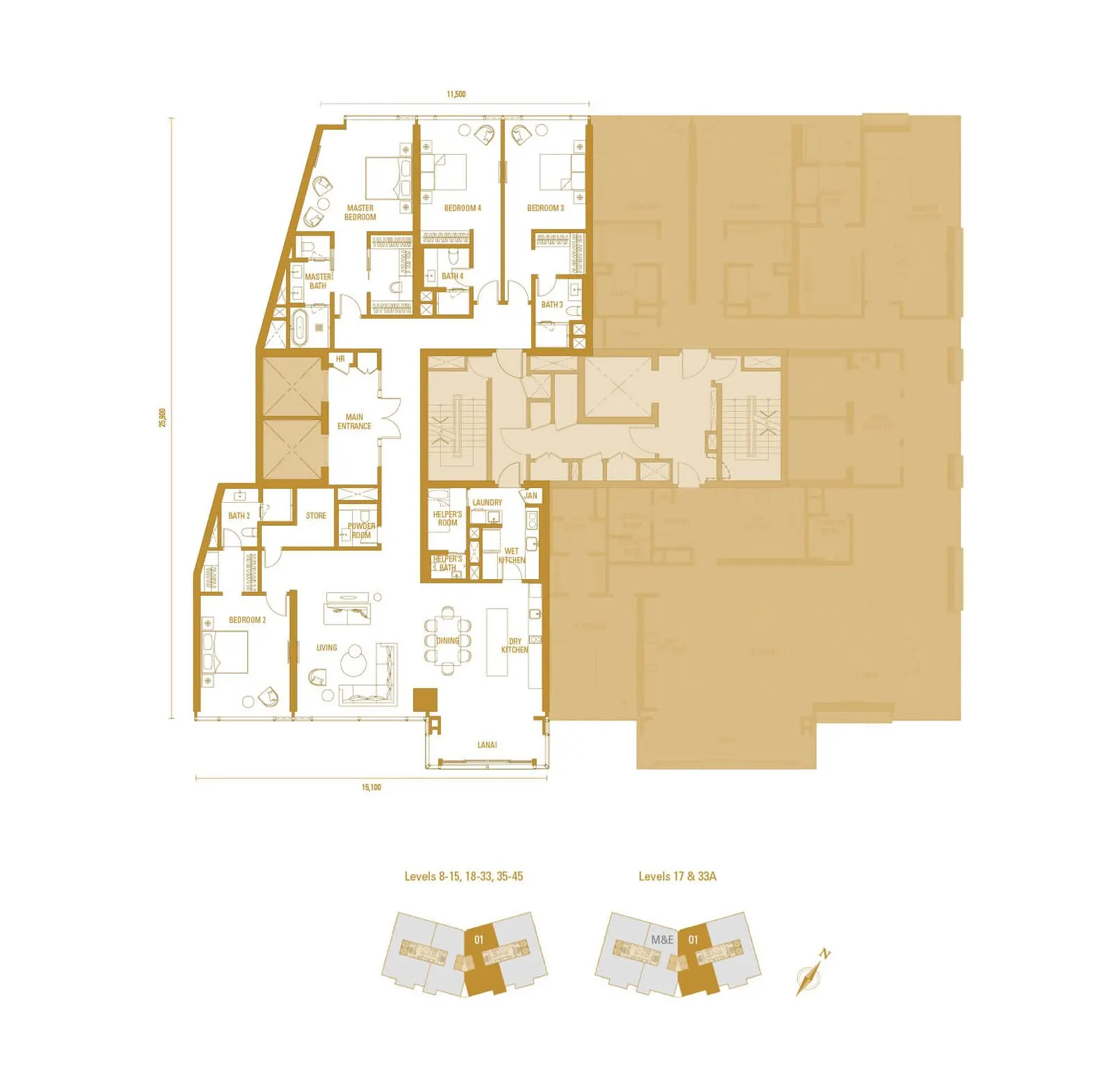 Imperial Residence - Pavilion Damansara Heights TYPE H1 - 3,380 sq.ft. (314 sq.m.) floor plan