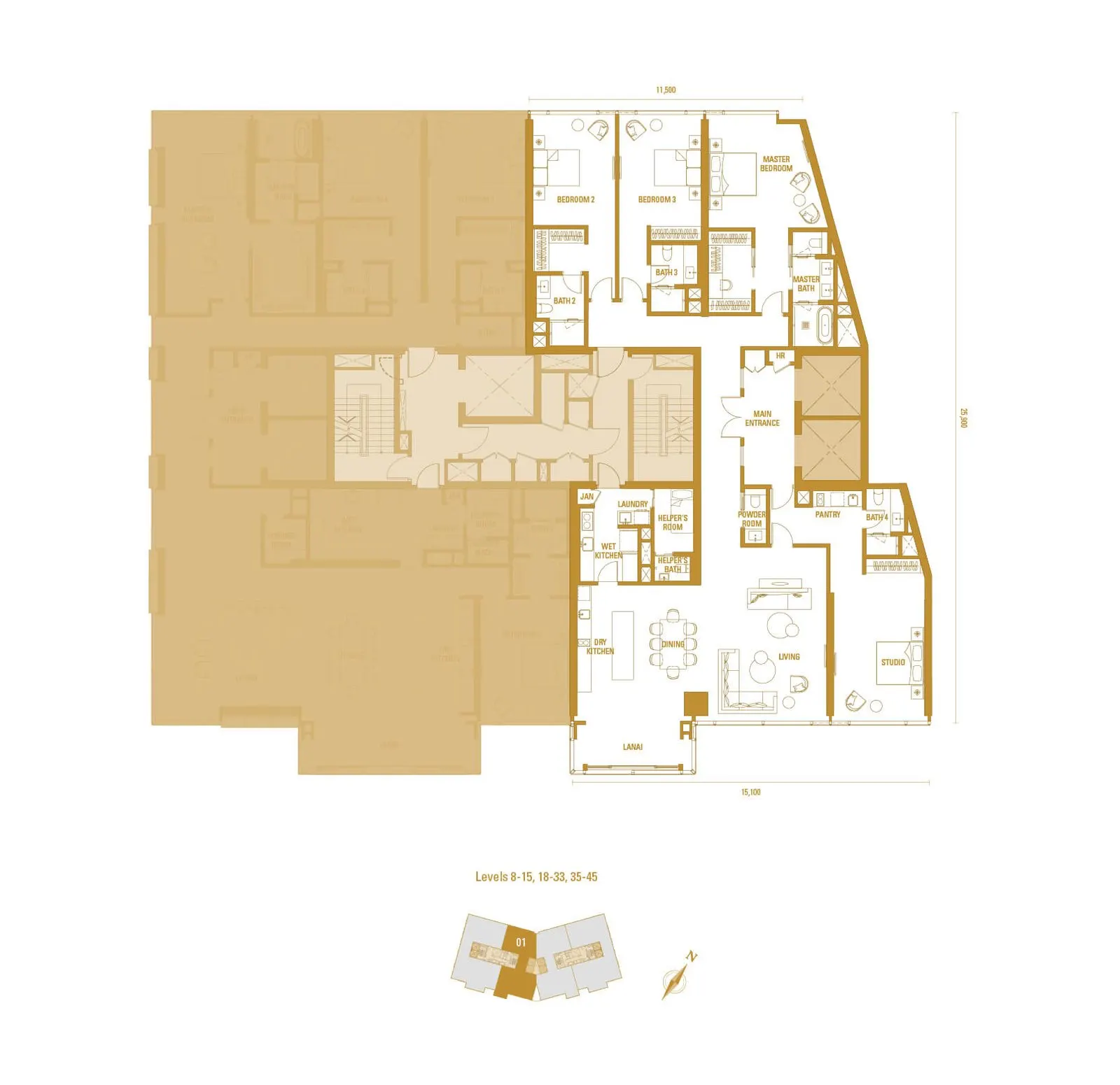 Imperial Residence - Pavilion Damansara Heights TYPE H1A - 3,380 sq.ft. (314 sq.m.) floor plan