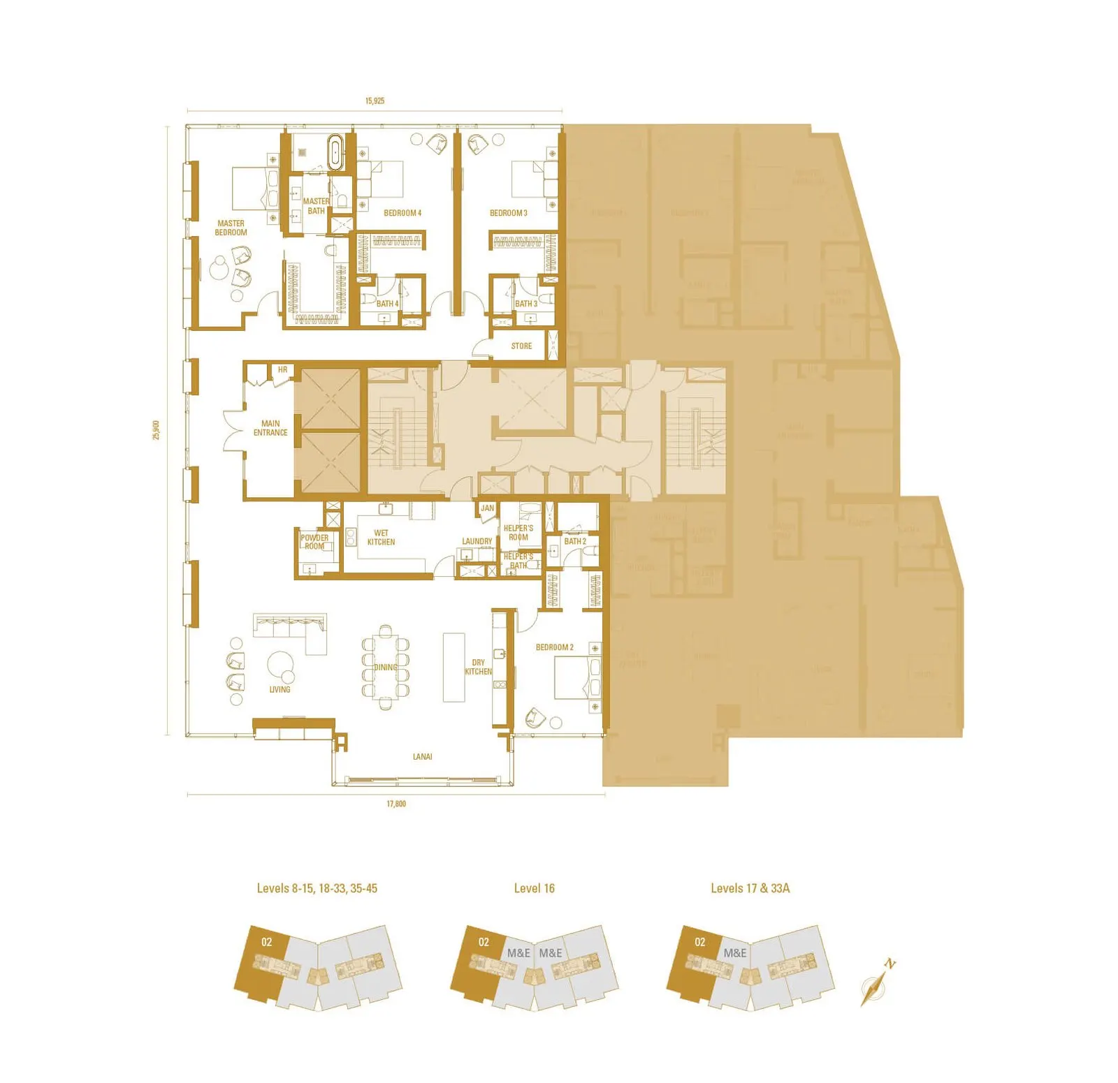 Imperial Residence - Pavilion Damansara Heights TYPE H2A - 4,090 sq.ft. (380 sq.m.) floor plan
