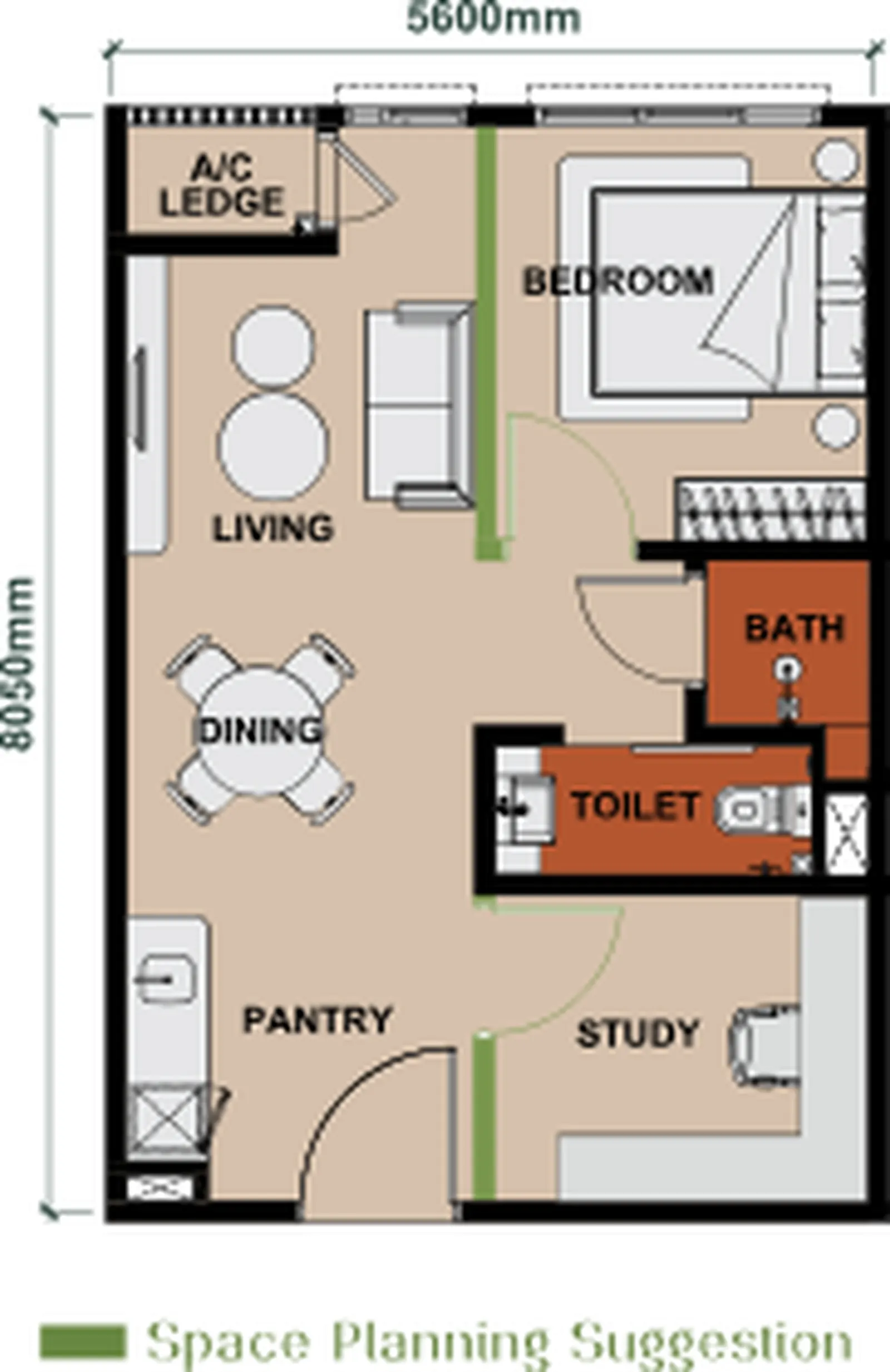 Keeperz Suites Type A - 484sft floor plan