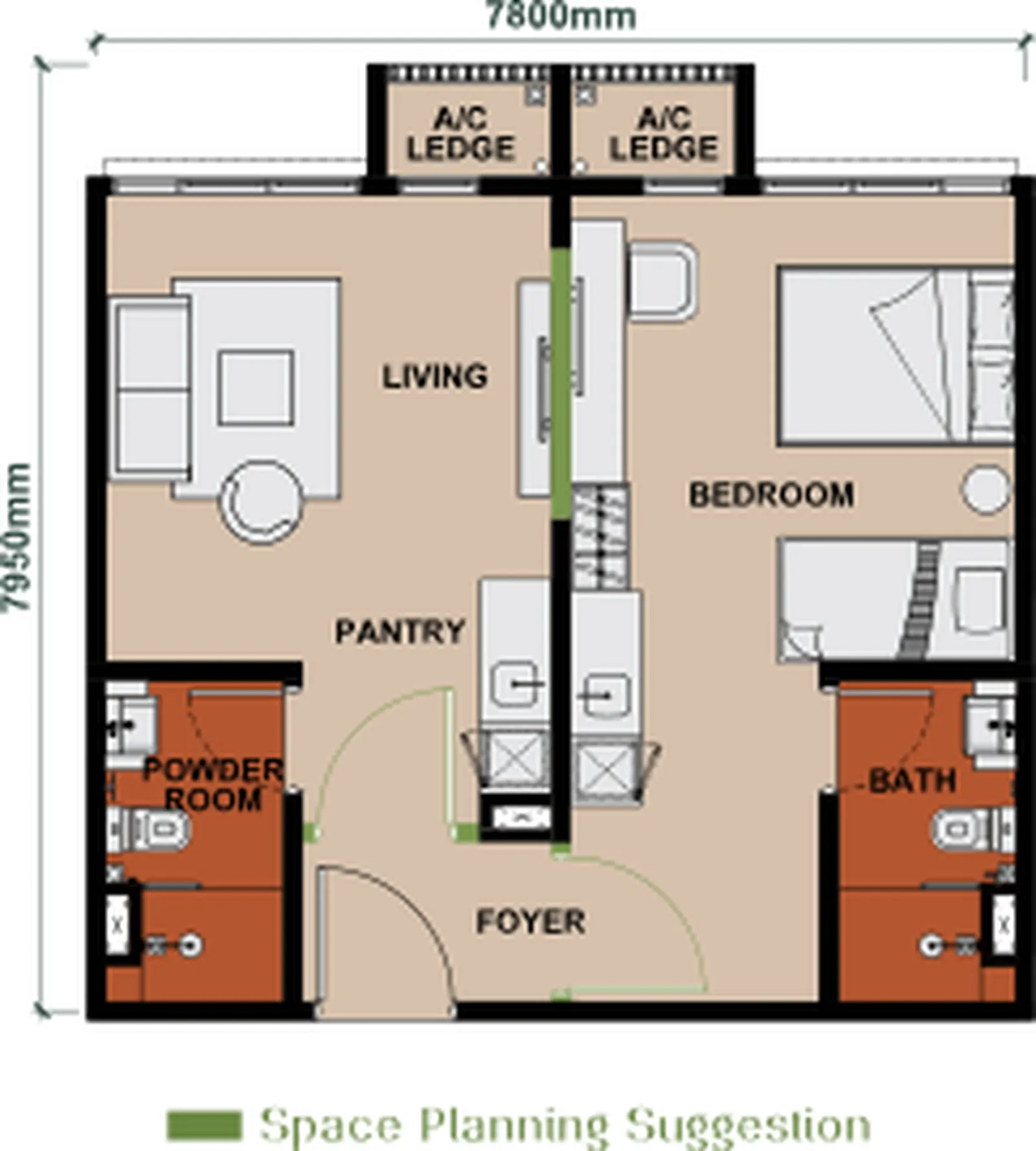 Keeperz Suites Type B - 581sf floor plan