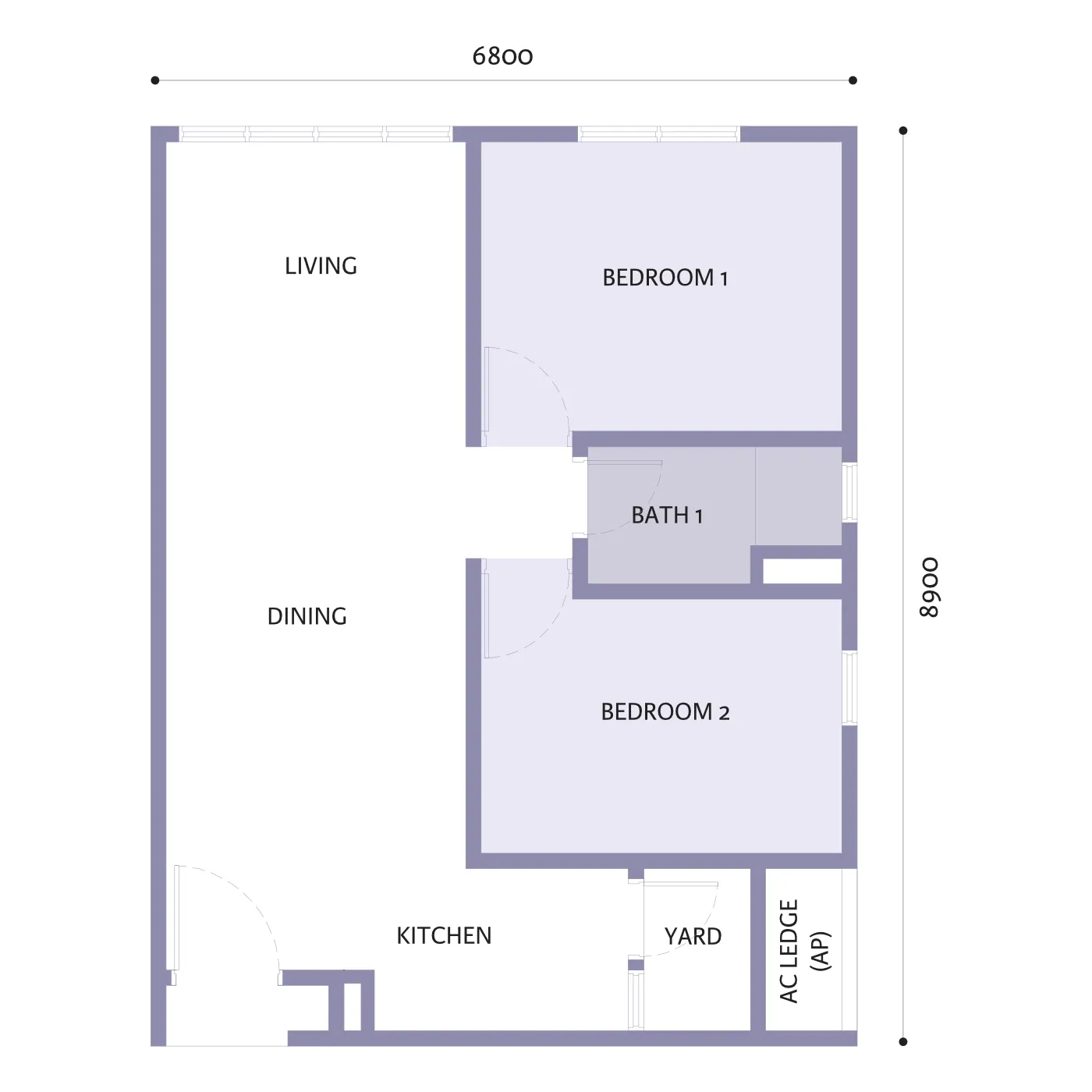 Larkinton Type B - 651 sq.ft. floor plan