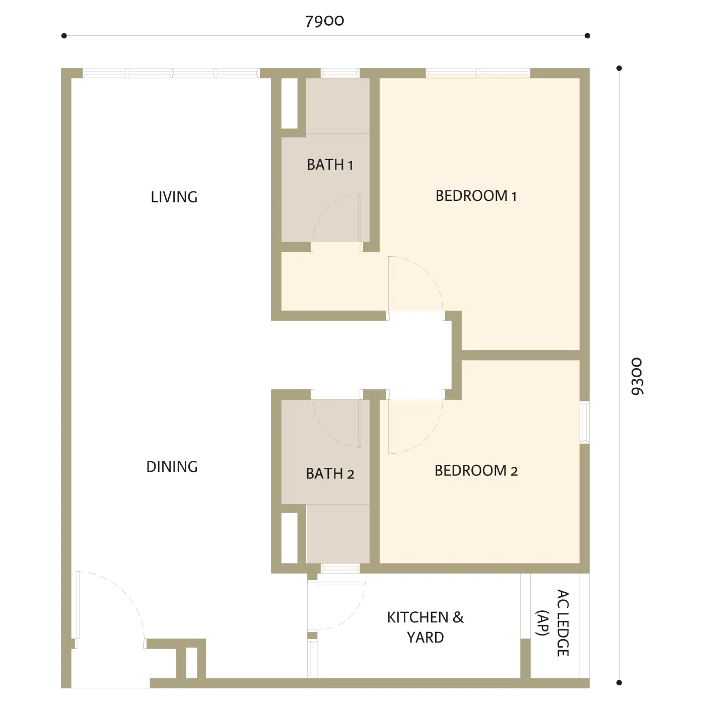 Larkinton Type C - 791 sq.ft. floor plan