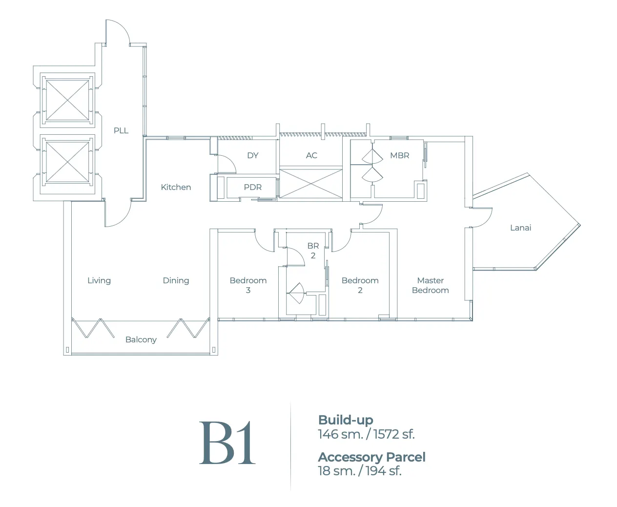 Lightwater Residences Type B1 - Build-up 146 sm. / 1572 st. floor plan
