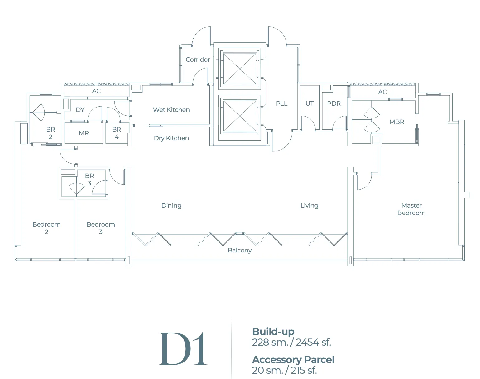 Lightwater Residences Type D1 - Build-up 228 sm. / 2454 sf. floor plan
