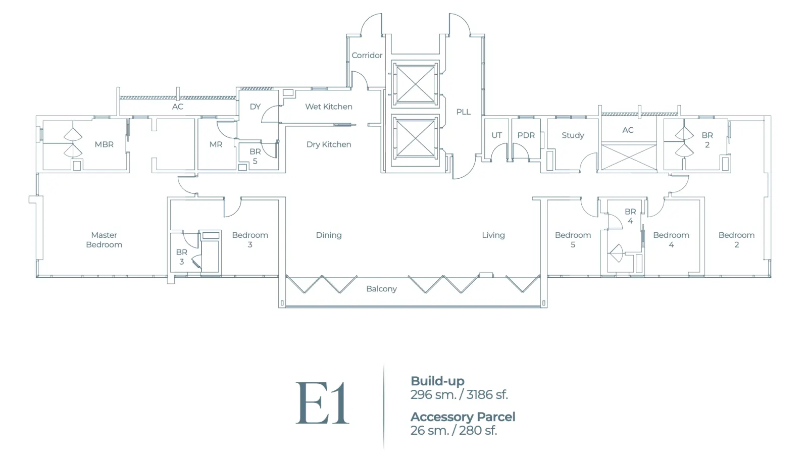 Lightwater Residences Type E1 - Build-up 296 sm. / 3186 sf. floor plan