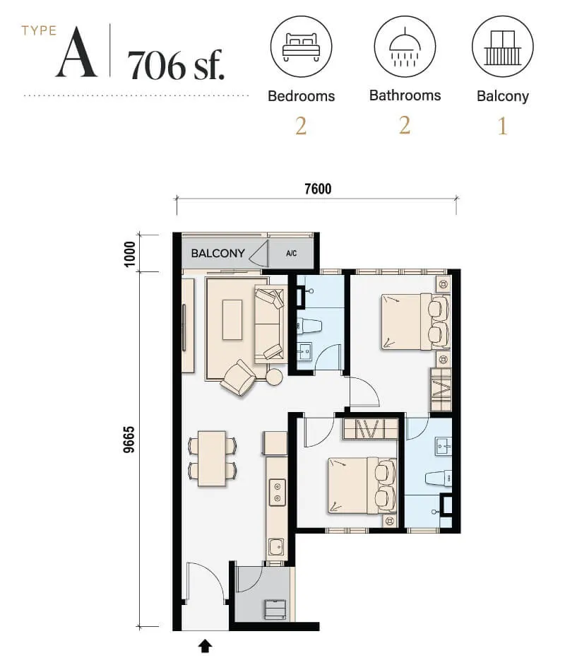M Aspira TYPE A - 706 sf. floor plan