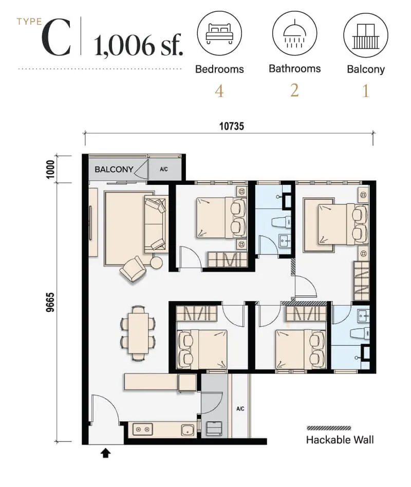 M Aspira TYPE C - 1,006 sf. floor plan