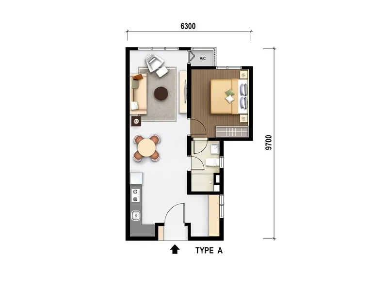 M Aurora Type A - 556 sq.ft floor plan