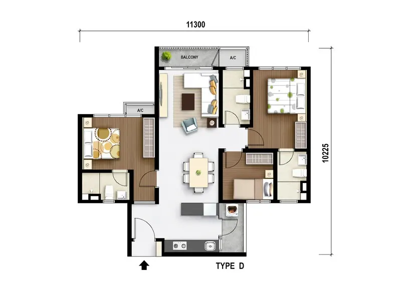 M Aurora Type D - 921 sq.ft floor plan
