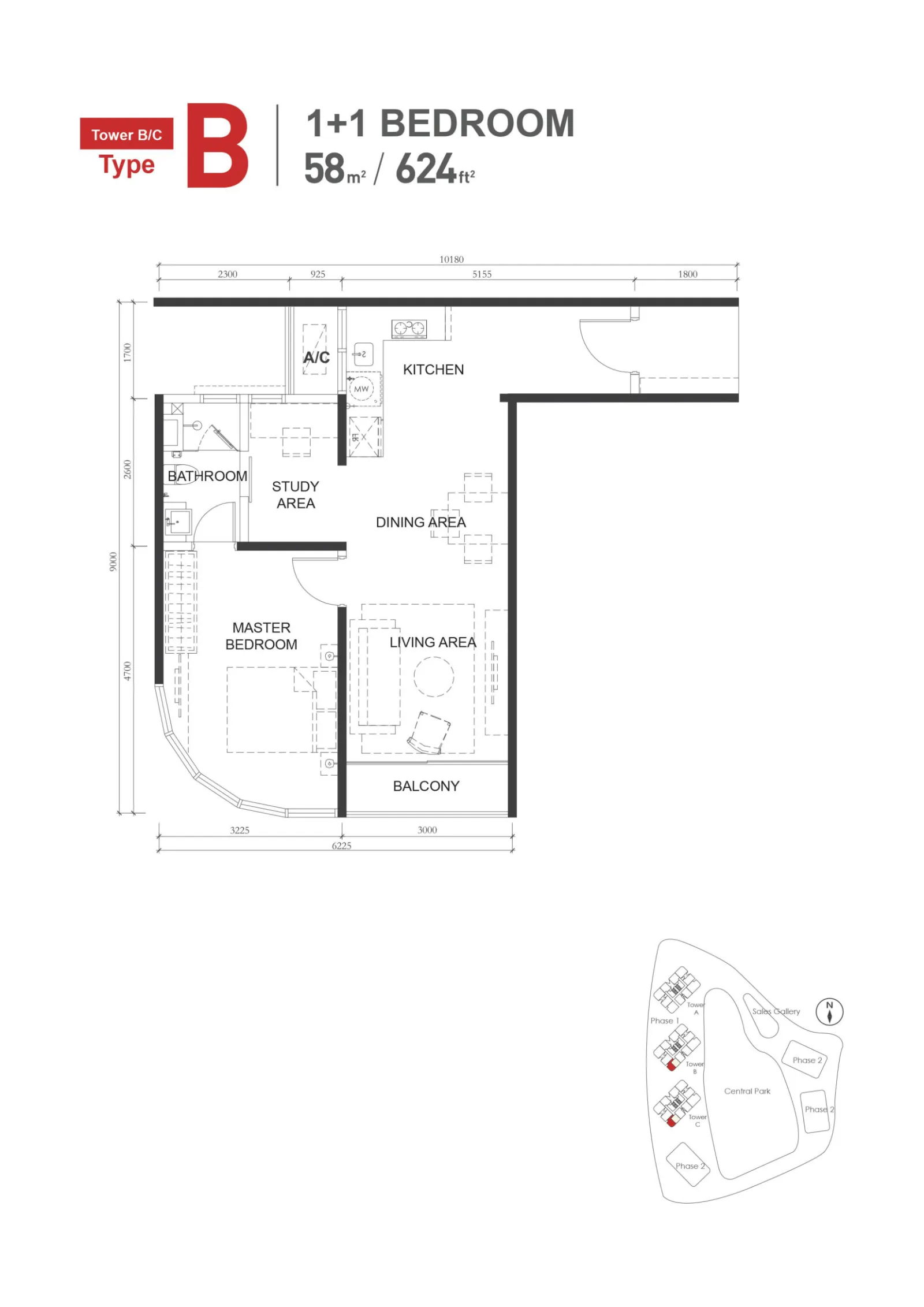 Macrolink Medini Type B - 624 sq.ft. floor plan