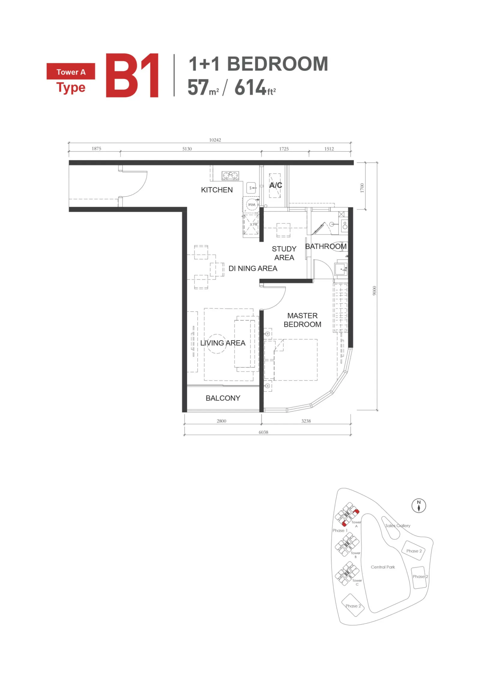 Macrolink Medini Type B1 - 614 sq.ft. floor plan