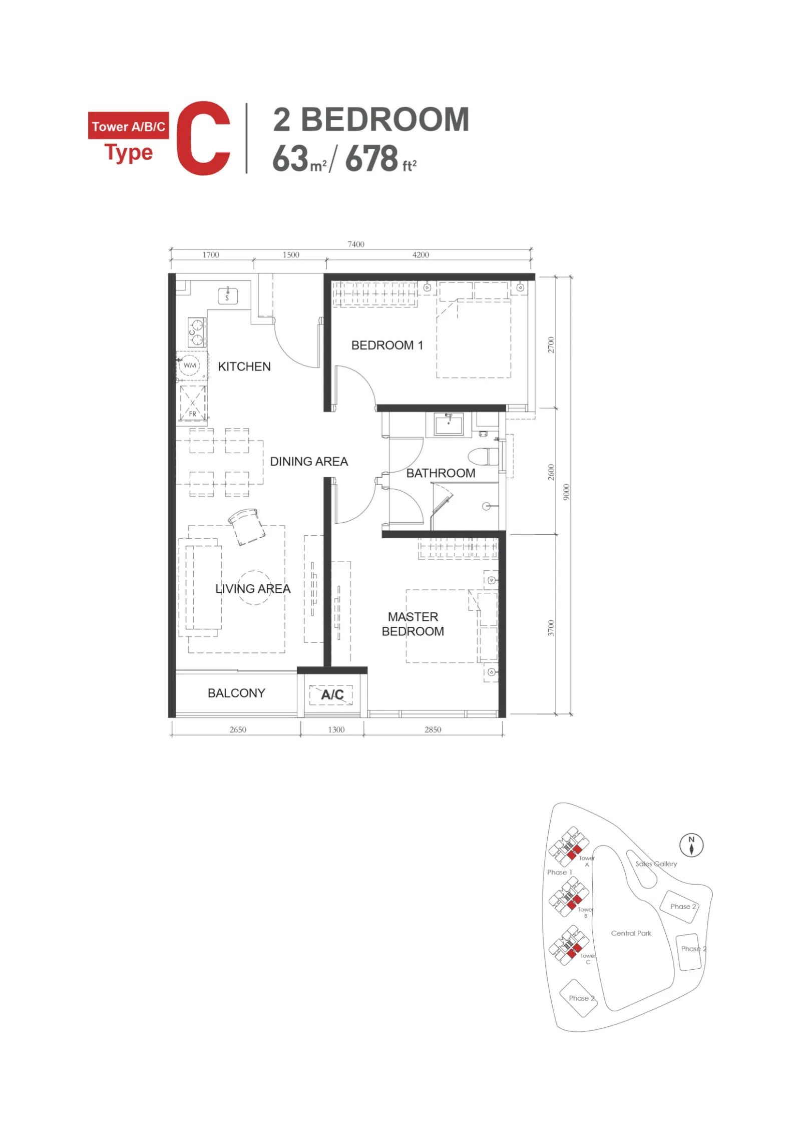 Macrolink Medini Type C - 678 sq.ft. floor plan
