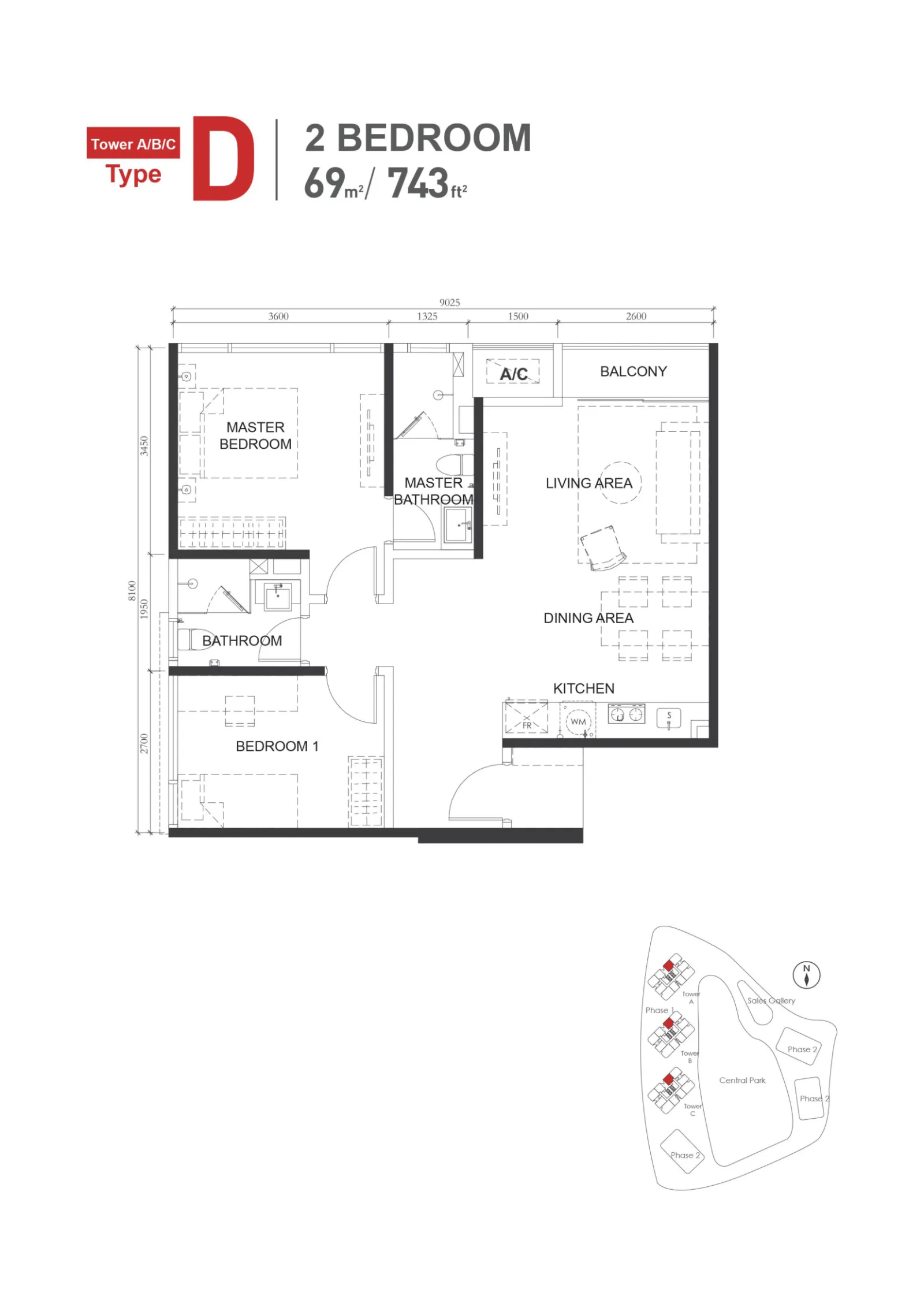 Macrolink Medini Type D - 743 sq.ft. floor plan