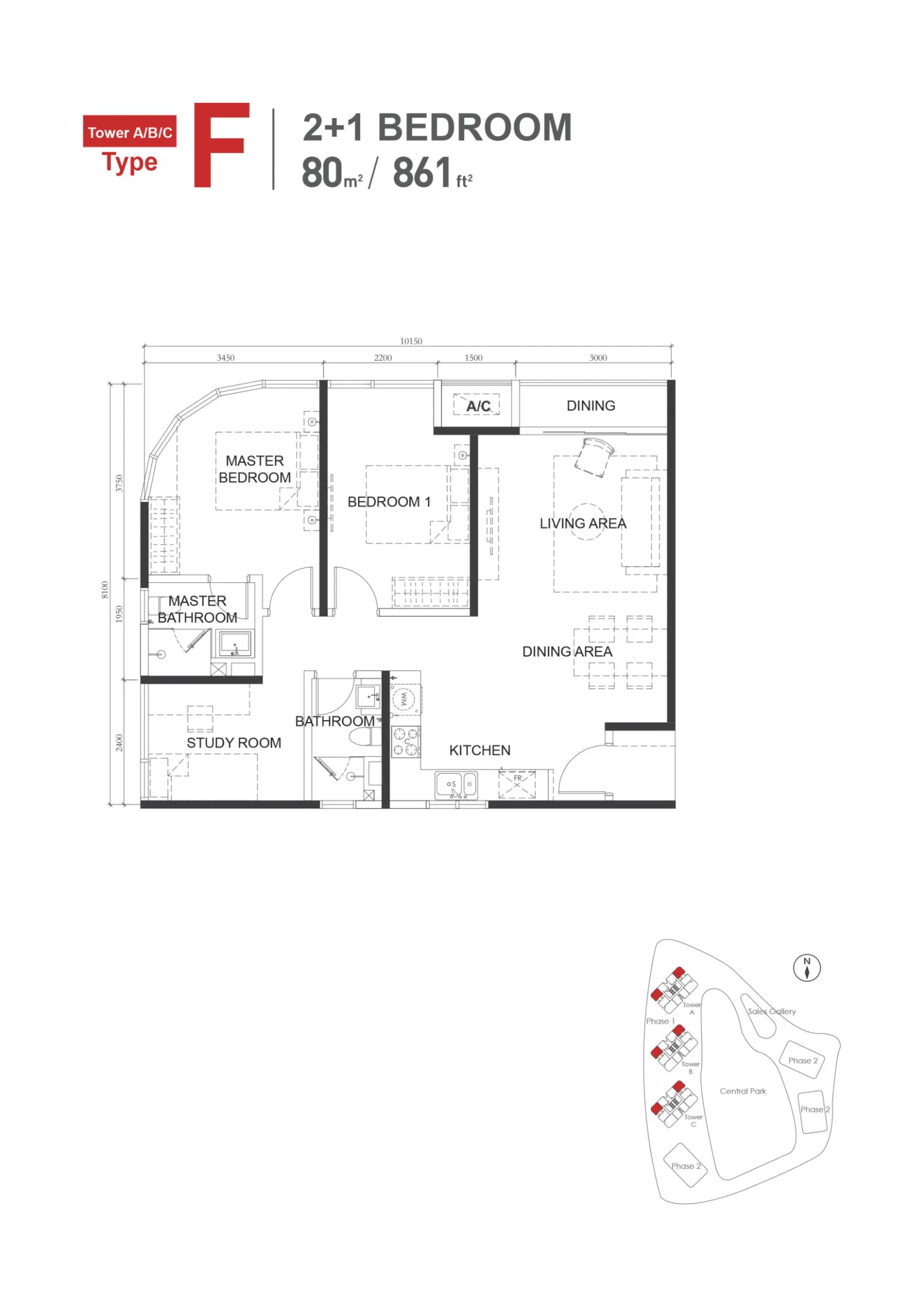 Macrolink Medini Type F - 861 sq.ft. floor plan