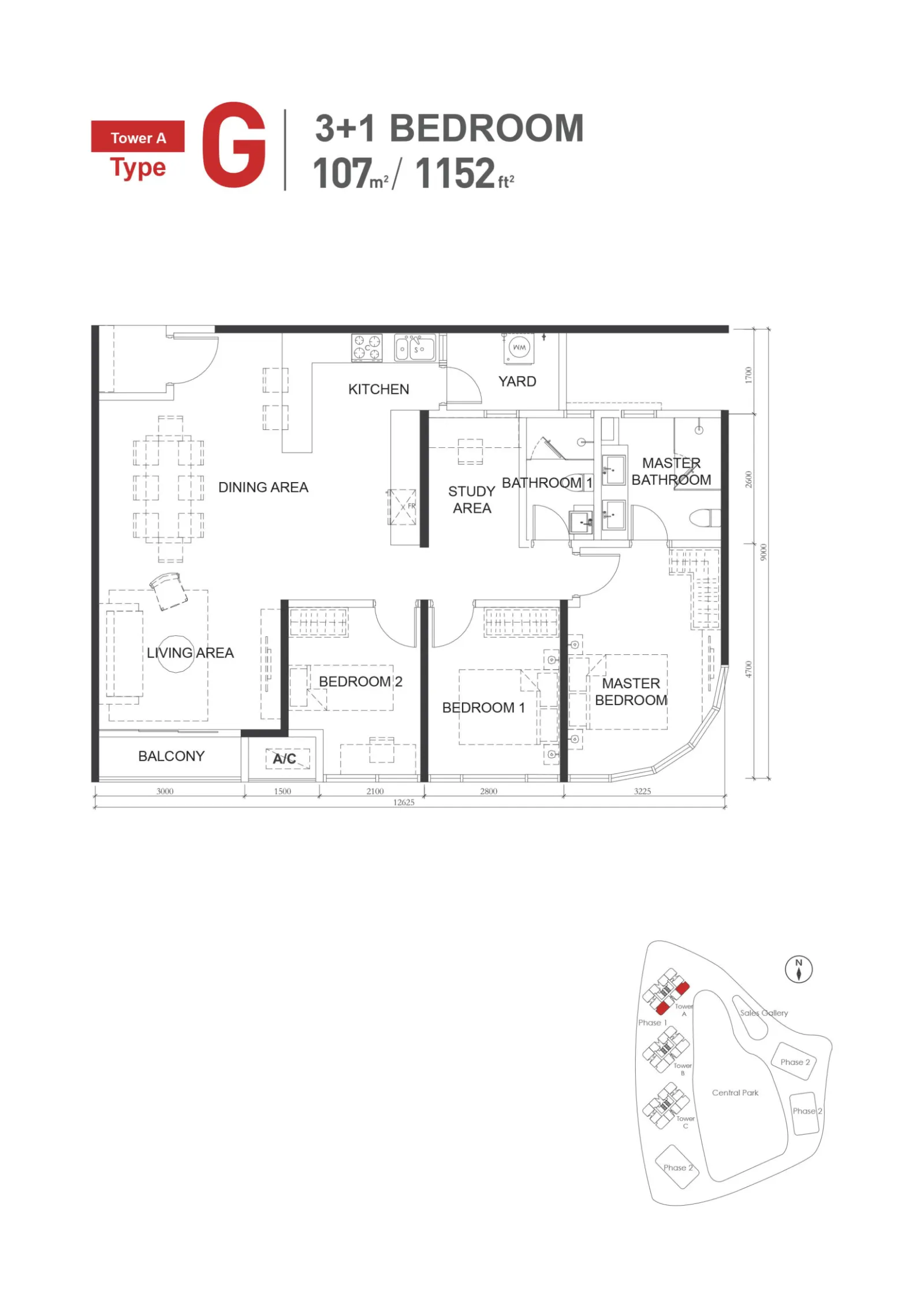 Macrolink Medini Type G - 1152 sq.ft. floor plan