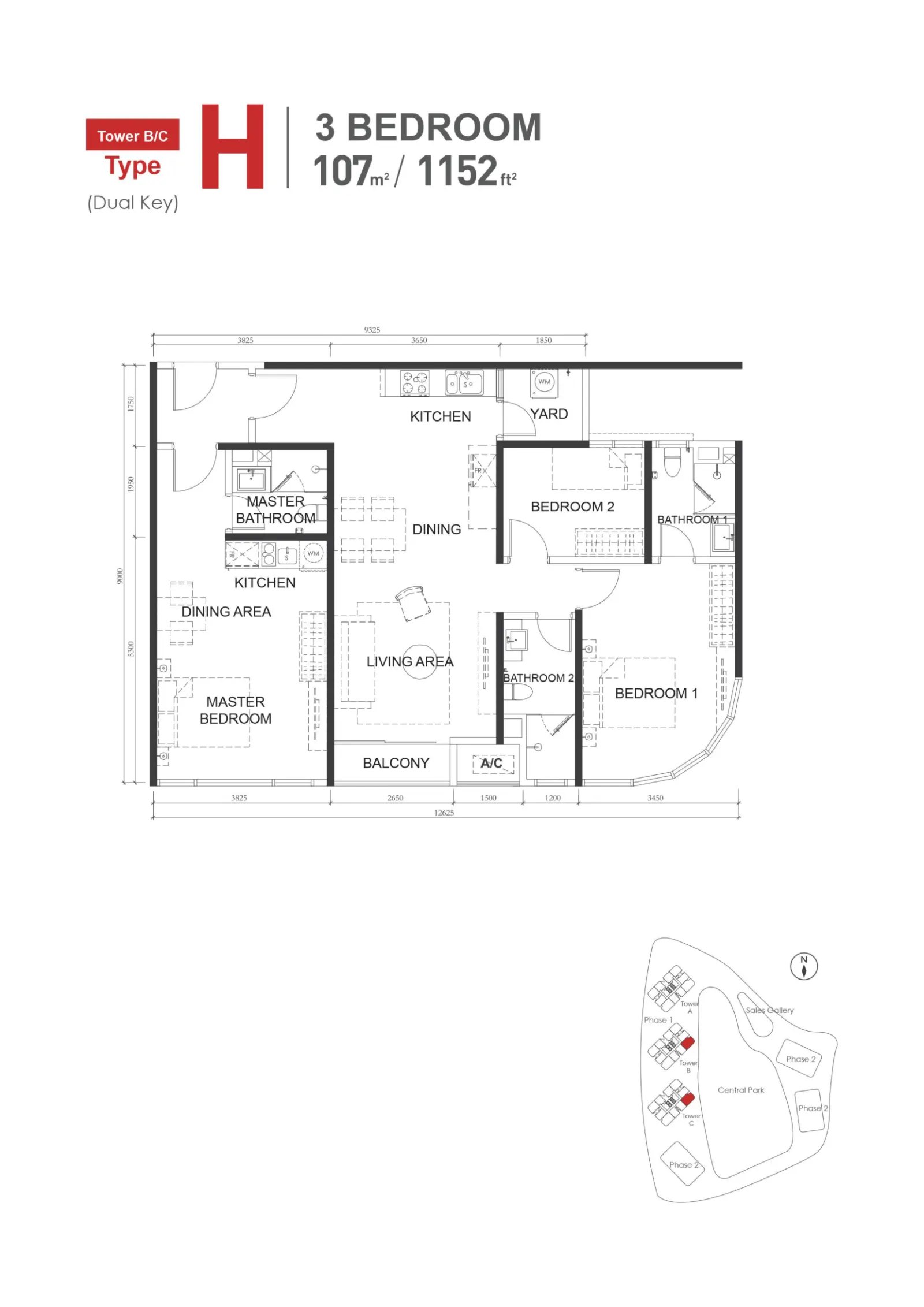 Macrolink Medini Type H - 1152 sq.ft. floor plan