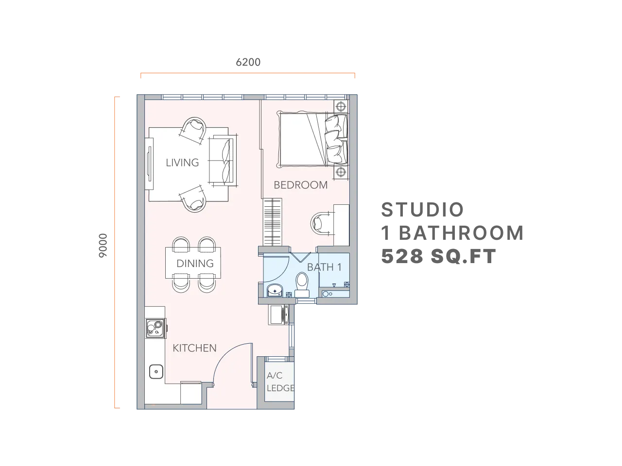 Mandolin Residences Type A - 528 SQ.FT floor plan