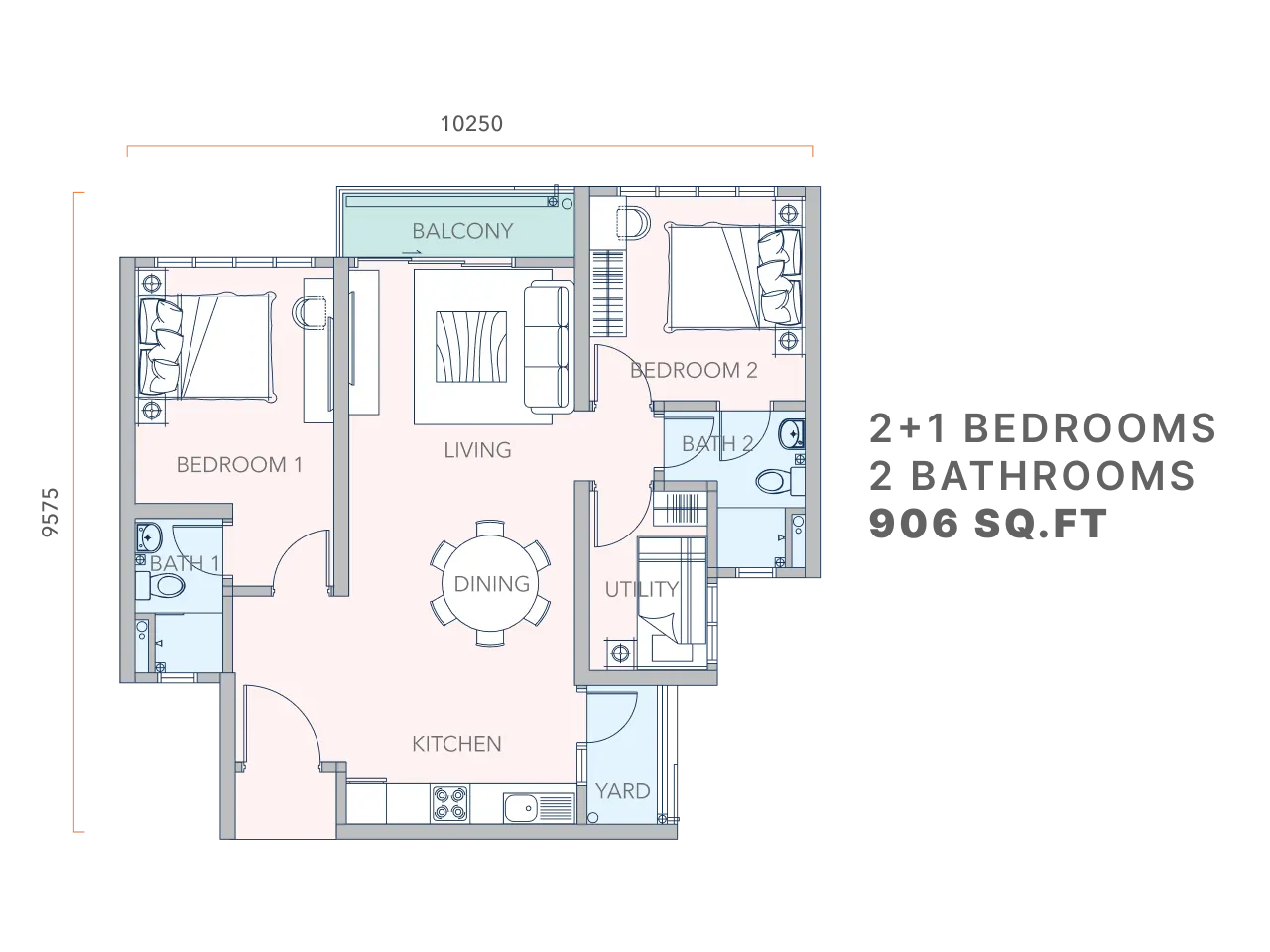 Mandolin Residences Type C1 - 906 SQ.FT floor plan