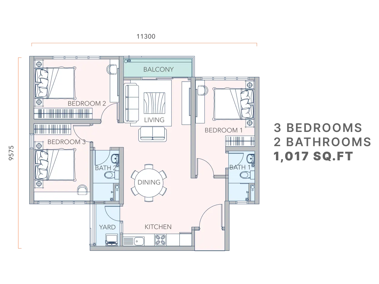 Mandolin Residences Type D - 1,017 SQ.FT floor plan