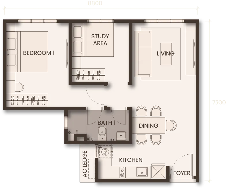Monterra TYPE A 579 sqft floor plan