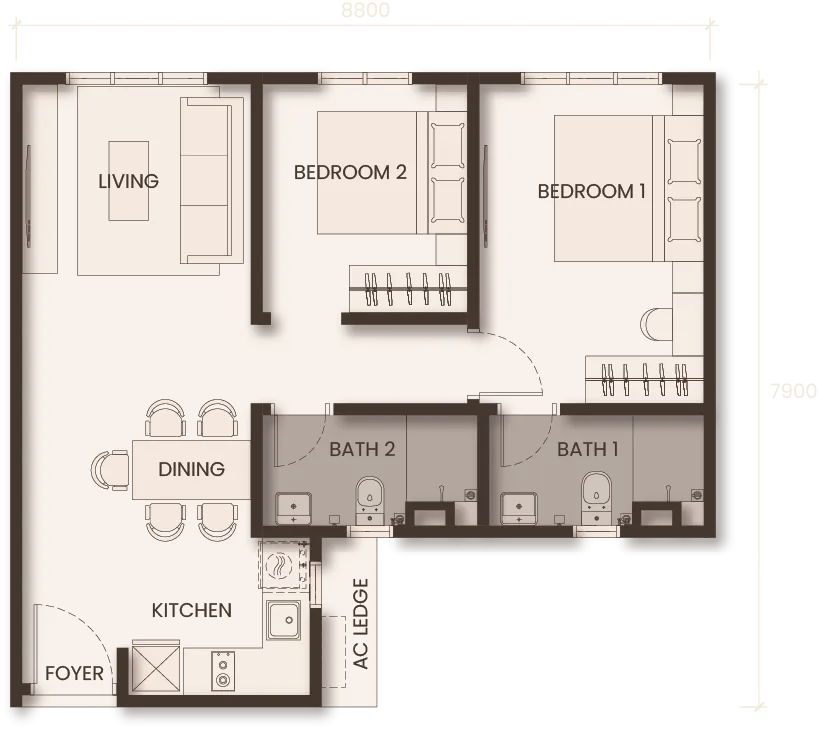 Monterra TYPE B 649 sqft floor plan