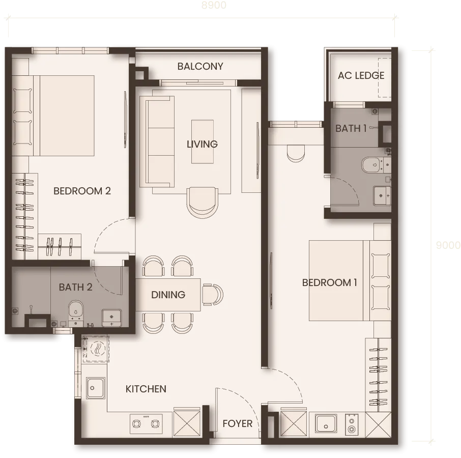 Monterra TYPE C 792 sqft floor plan
