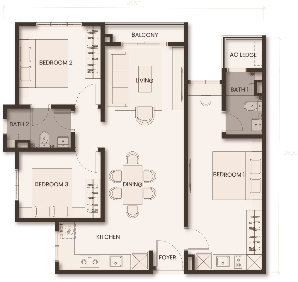 Monterra TYPE D 903 sqft floor plan