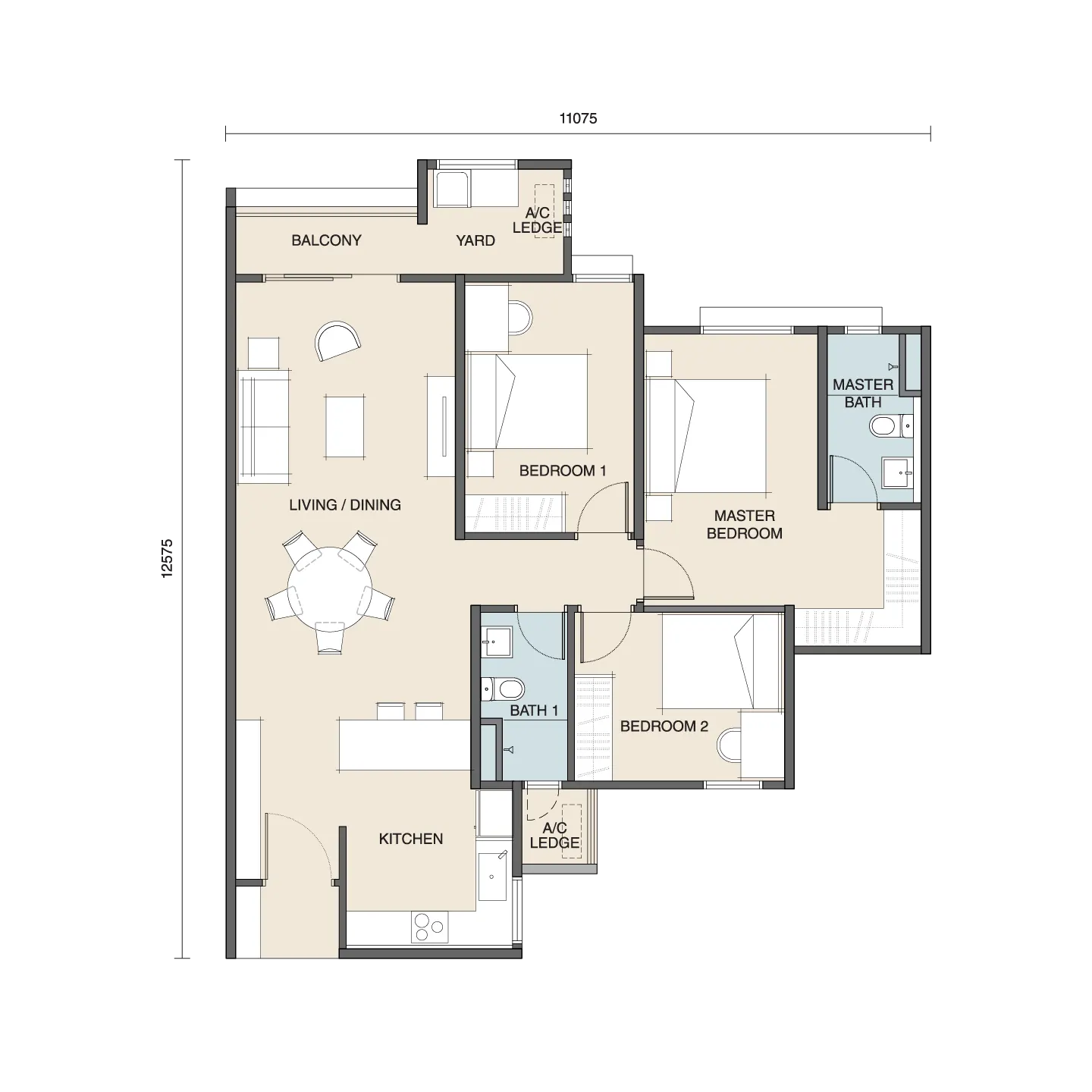 Myra Senja Type T2A - 1,101 sq.ft. floor plan