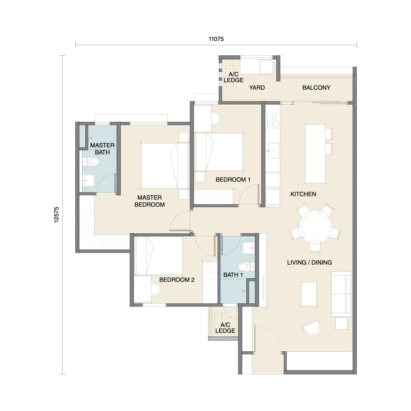Myra Senja Type T2B - 1,101 sq.ft. floor plan
