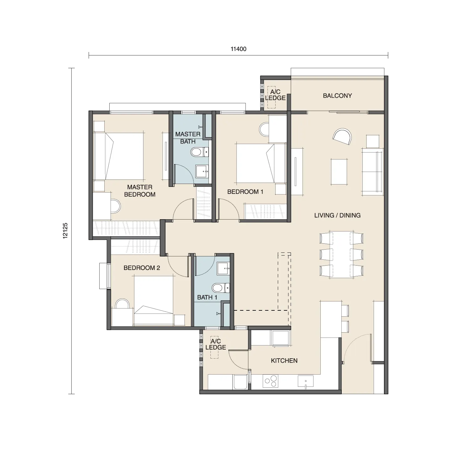 Myra Senja Type T3 - 1,253 sq.ft. floor plan