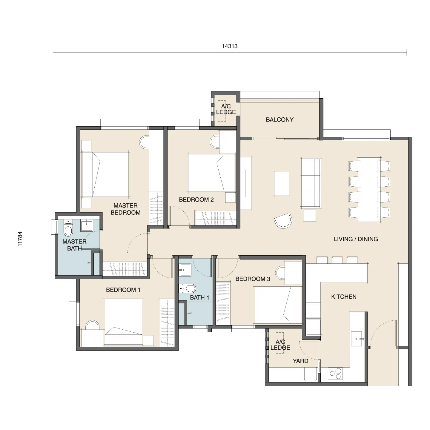 Myra Senja Type T4 - 1,409 sq.ft. floor plan
