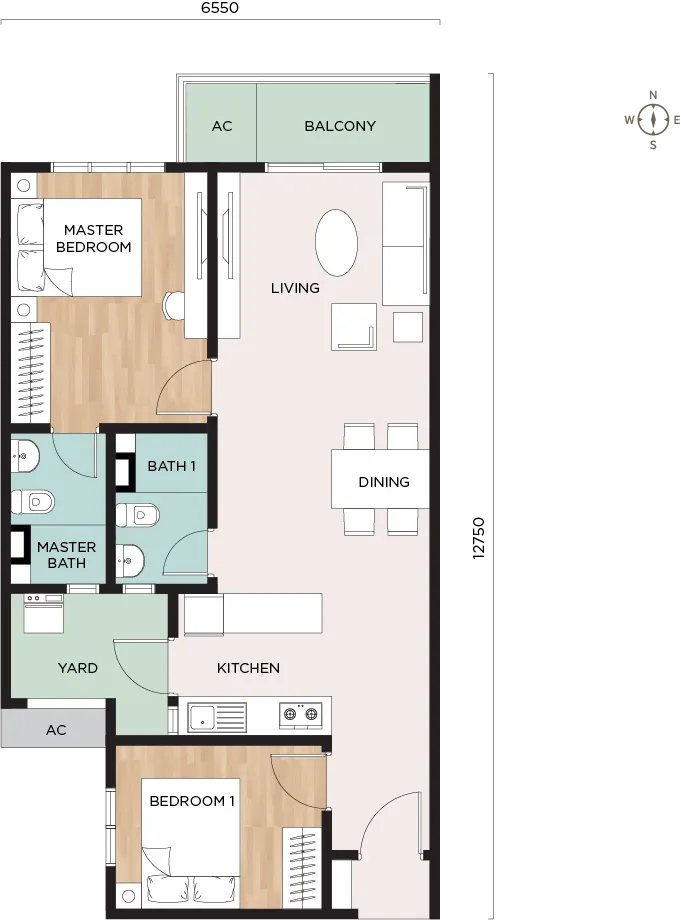 NARA Shorea Park Type B 807 SQ.FT floor plan