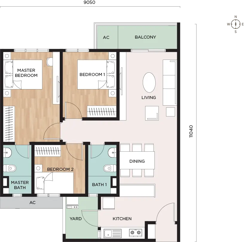 NARA Shorea Park Type C 936 SQ.FT. floor plan