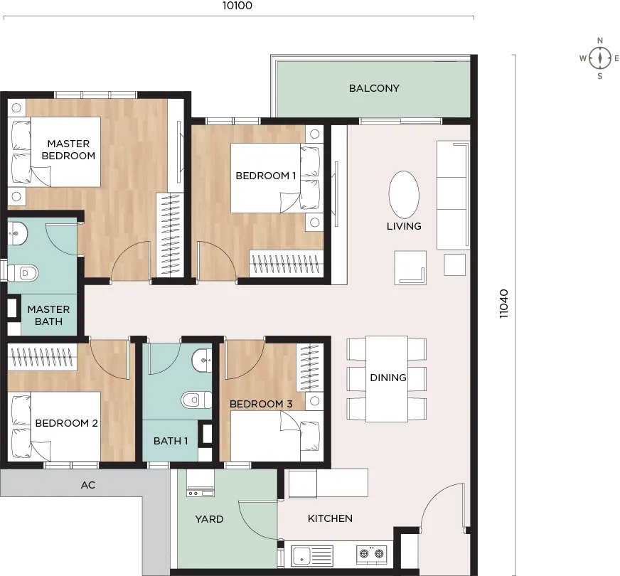NARA Shorea Park Type D 1,055 SQ.FT. floor plan