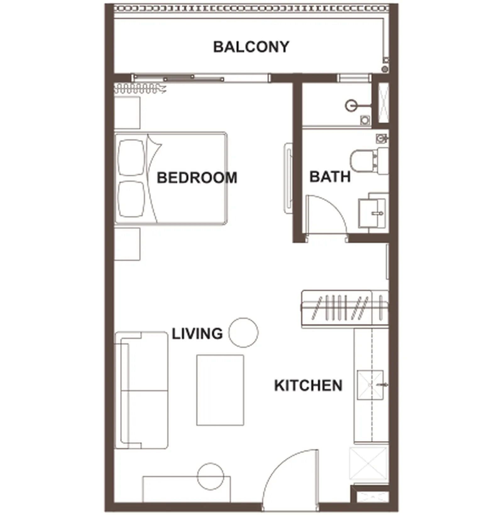 OSK Ombak Type A - 450 sft - 1 Bed 1 Bath - Studio floor plan