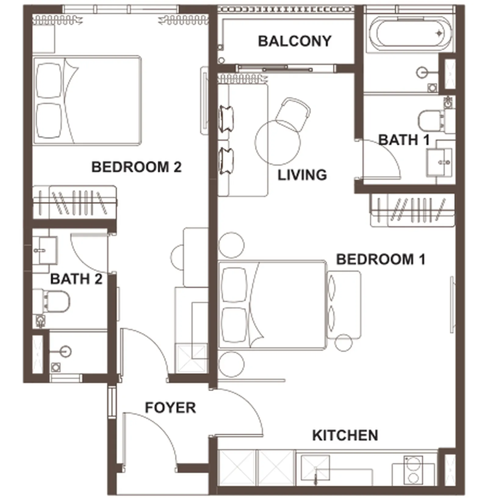 OSK Ombak Type B - 678 sft - 2 Bed 2 Bath - Dualkey floor plan