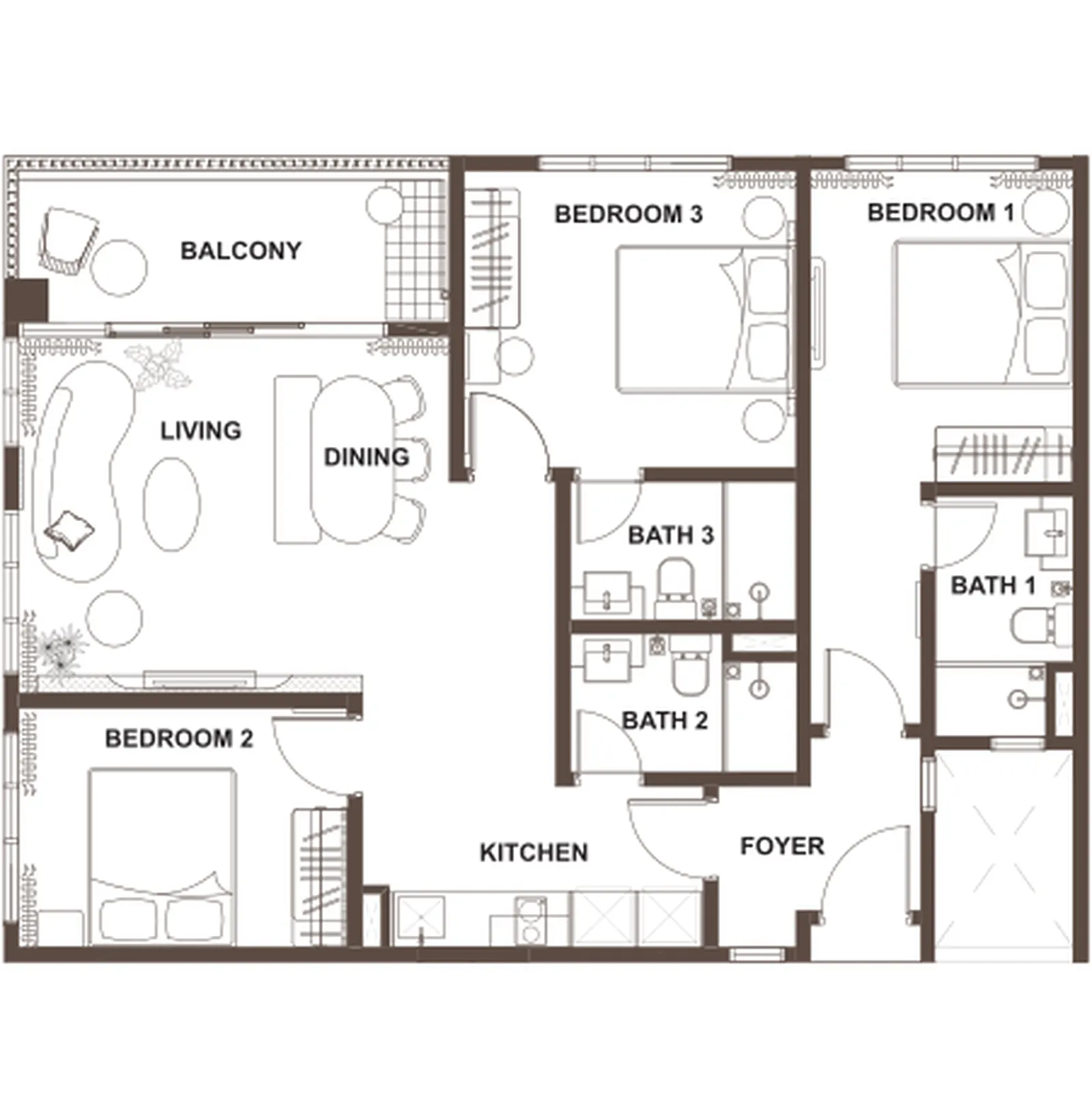 OSK Ombak Type C - 1,026 sft - 3 Bed 3 Bath - Dualkey floor plan