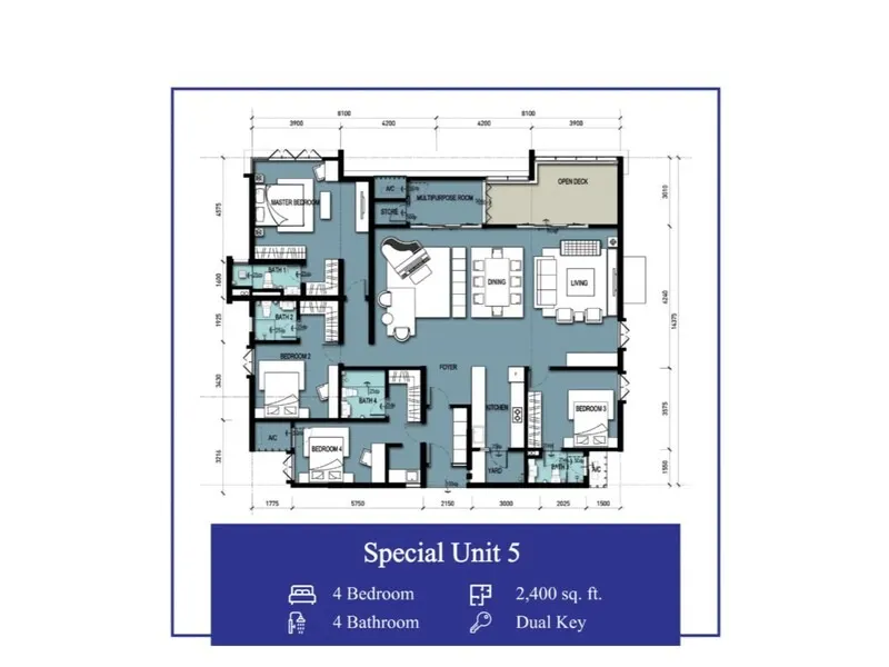 Padang Residences Special Unit (Dual Key) Contact for Price 2,400 sq.ft floor plan