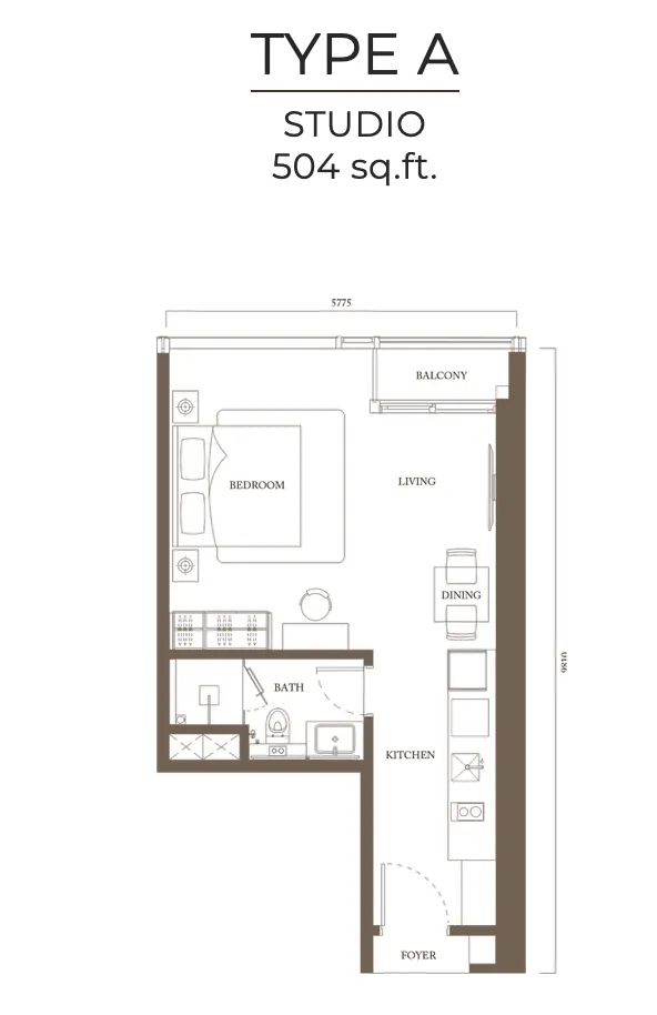 Pavilion Square Type A 504 sf floor plan