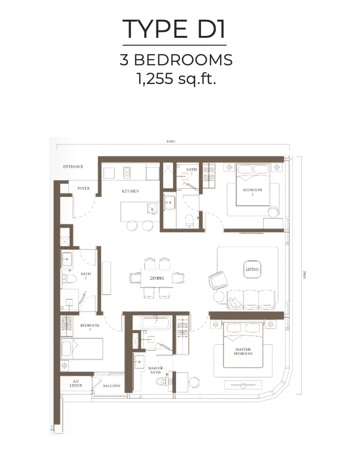 Pavilion Square Type D 1255 sf floor plan