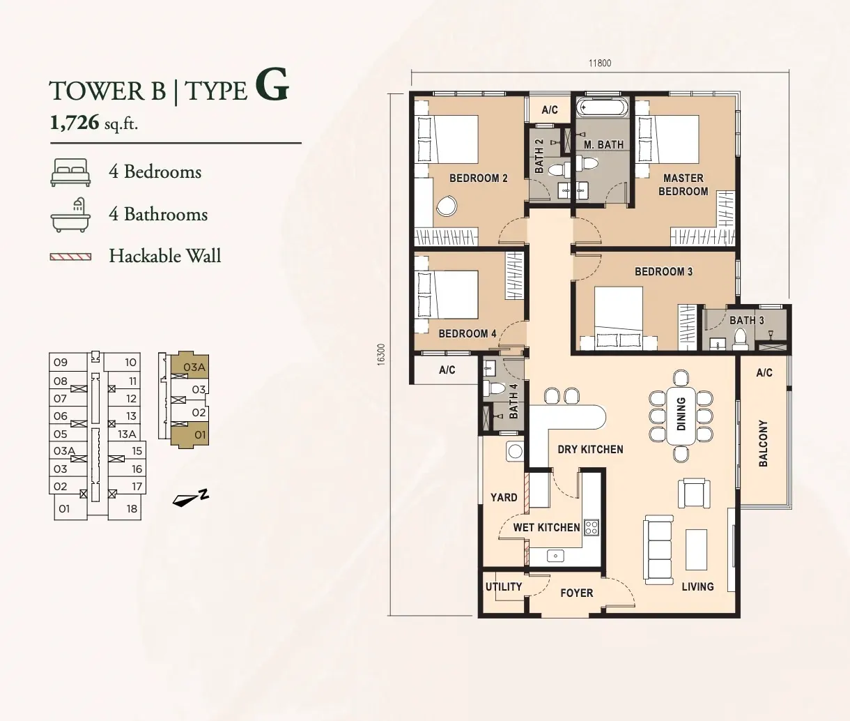 Pinnacle Bukit Gambier Type G - 1726 sq.ft. floor plan
