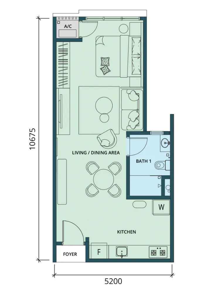 Ponderosa Regency Type A – 532 sq.ft. floor plan