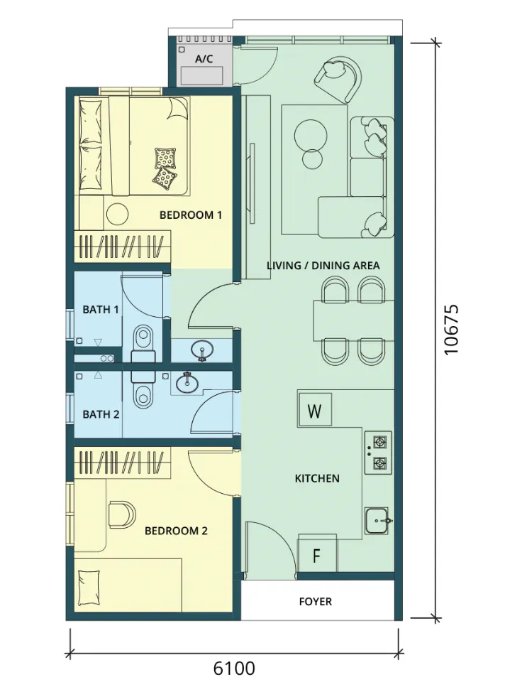 Ponderosa Regency Type B – 681 sq.ft. floor plan