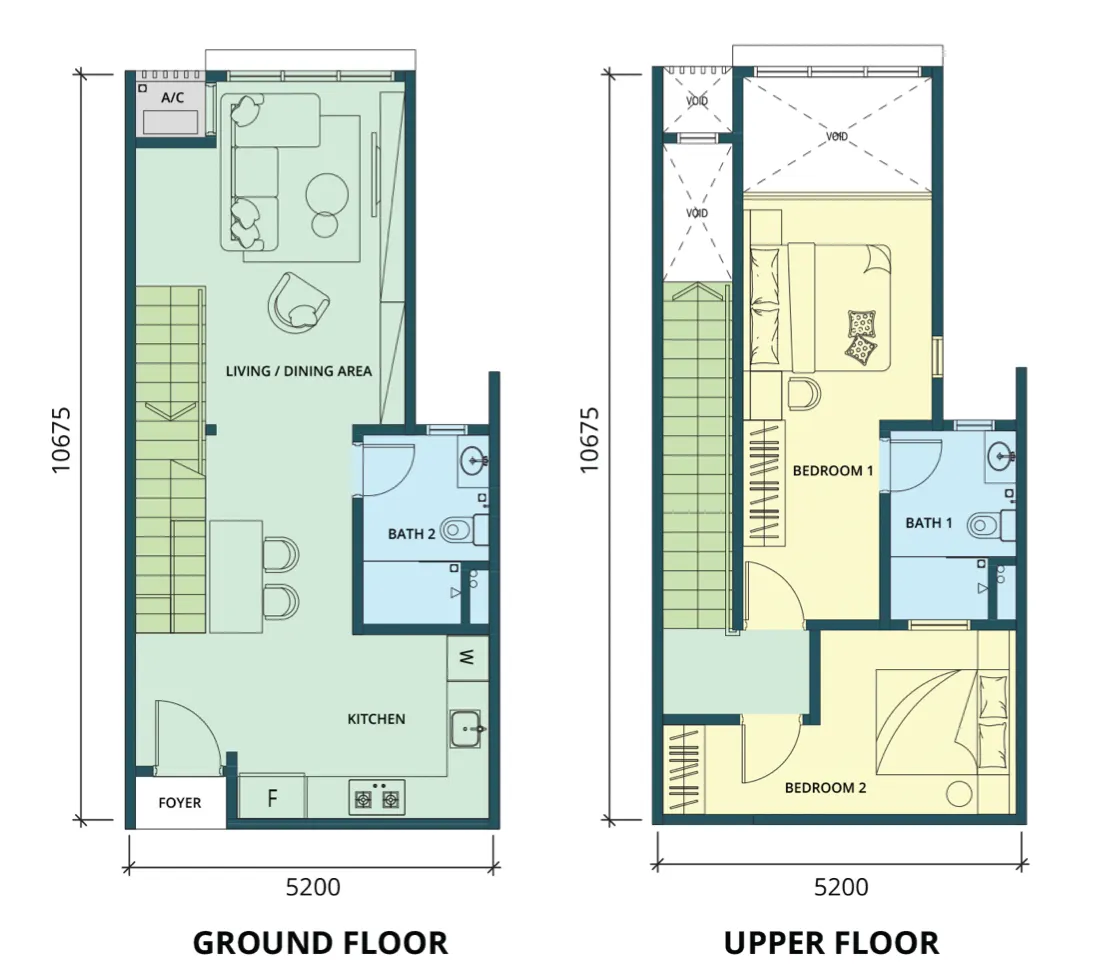 Ponderosa Regency Type C (Duplex) – 971 sq.ft. floor plan
