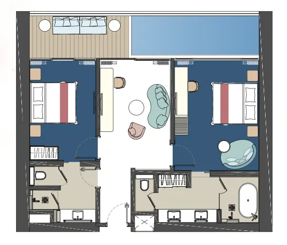 Royal Lexis Type D (1,155 sqft) 🏠 2 Bed 🏊 Private Pool floor plan