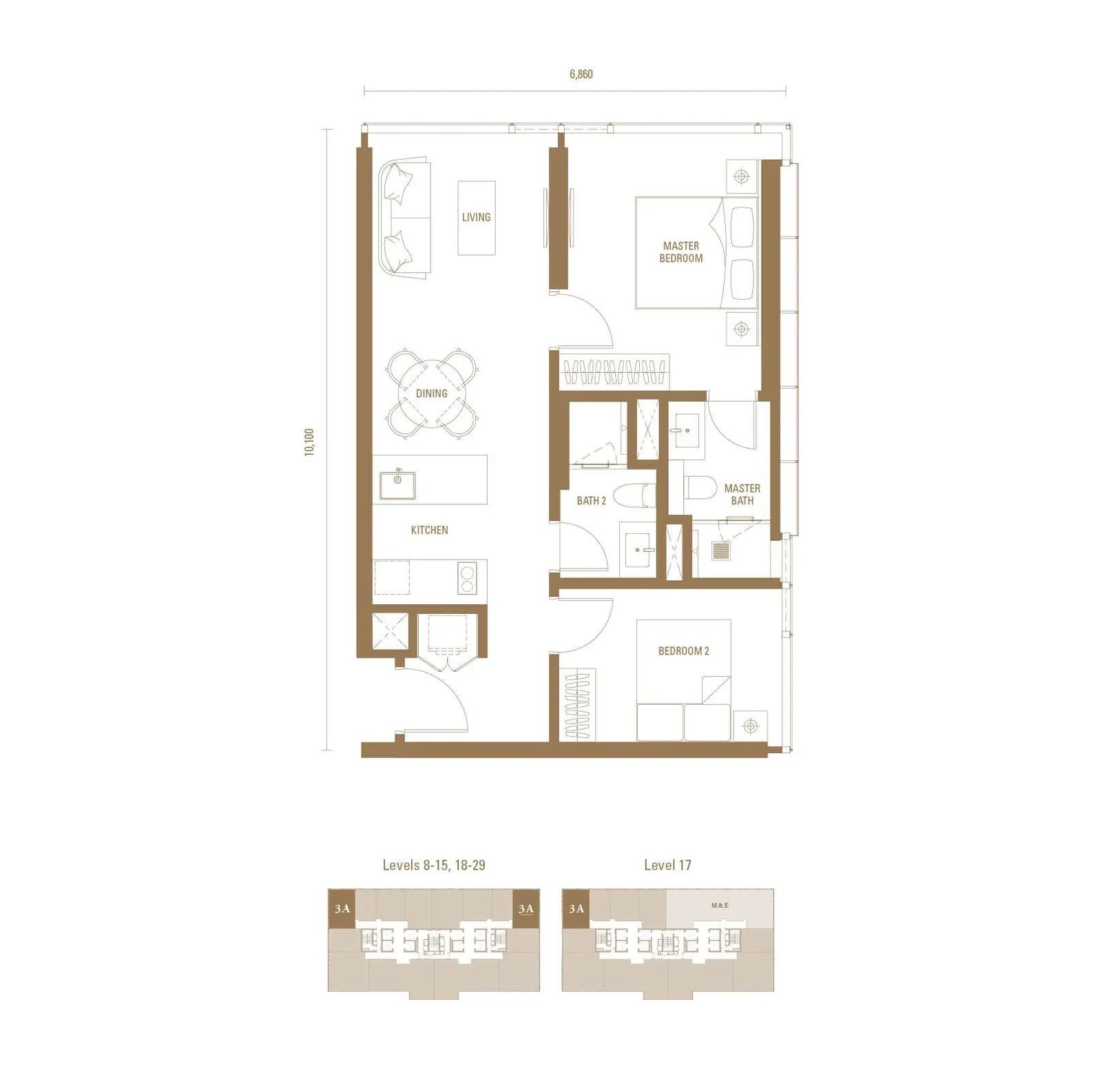 Royal Suites - Pavilion Damansara Heights TYPE J3 - 743 sq. ft. (69 sq. m.) floor plan