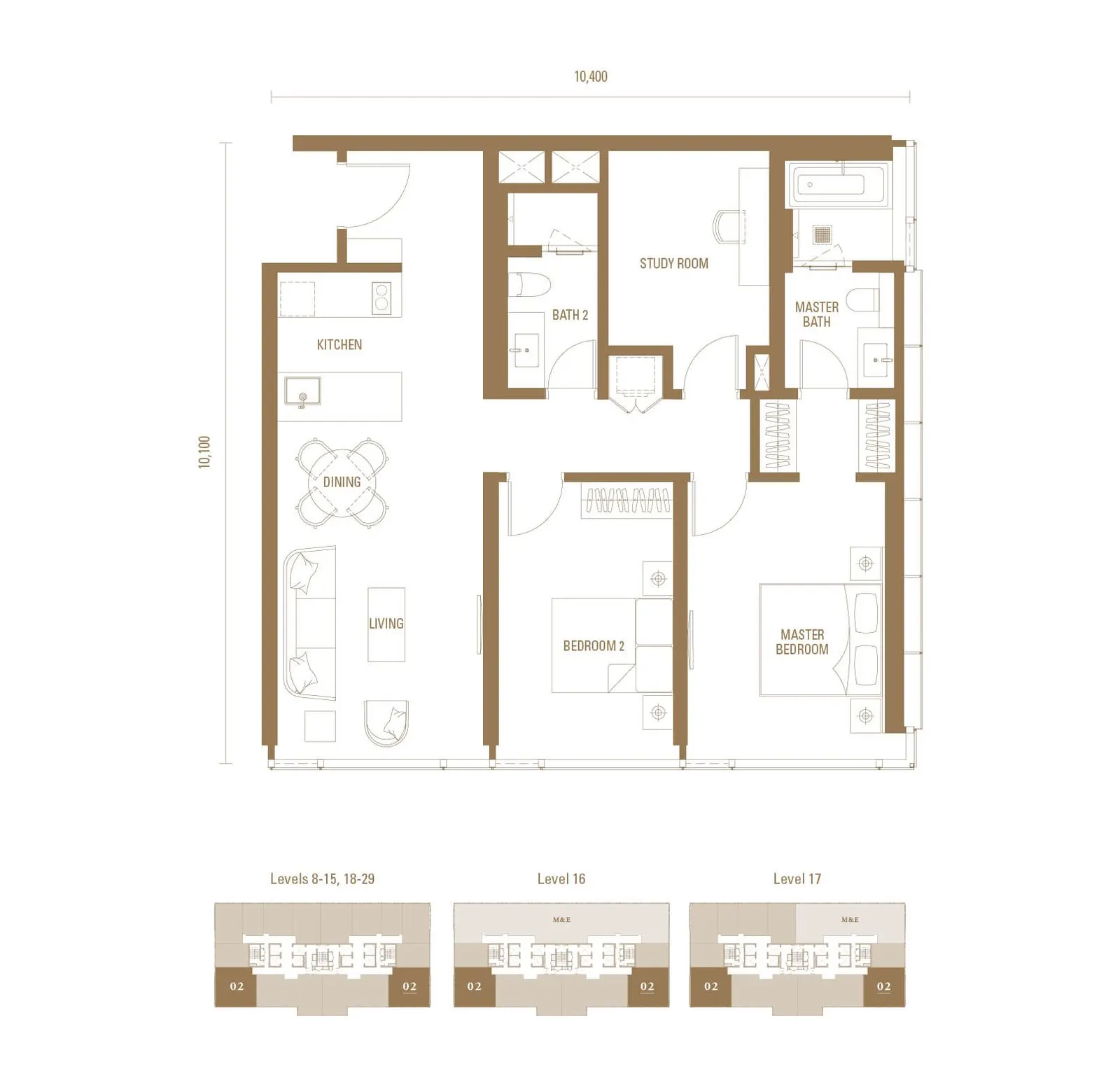 Royal Suites - Pavilion Damansara Heights TYPE M1 - 1,119 sq. ft. (104 sq. m.) floor plan